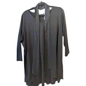 Susan Graver Elegant Black Tunic with Scarf Sized 1X